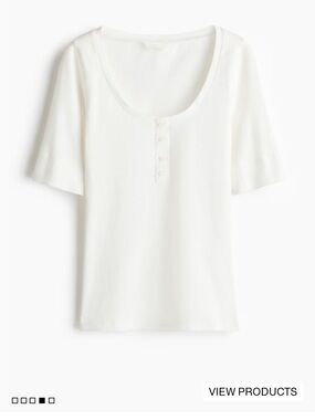 H&M White Scoop Neck Short Sleeve Button-Front Top